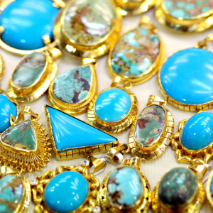 Custom made natural feroza (turquoise) gemstone ring